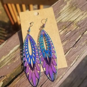 Holographic Rainbow color change Stainless Steel Drop Earrings Light as Feather